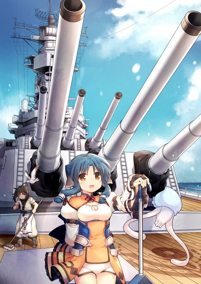 Atui and Haku from Utawarerumono on a Battleship