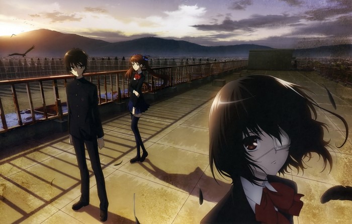 Misaki Mei, Akazawa Izumi, and Sakakibara Kouichi from Another