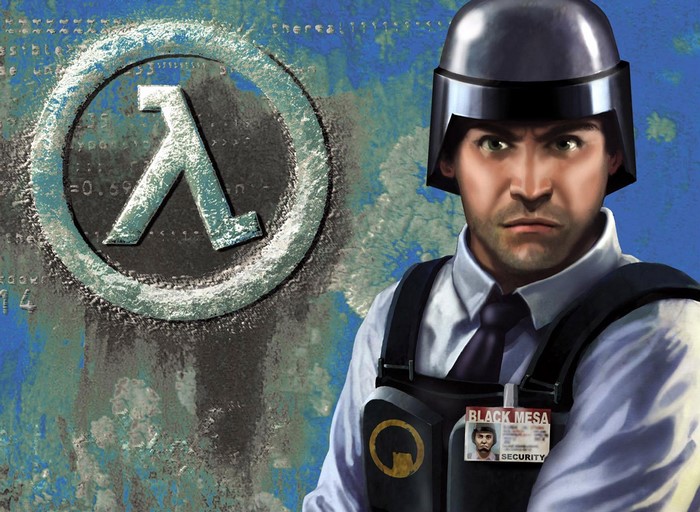 Barney Calhoun from Half-Life with Black Mesa logo