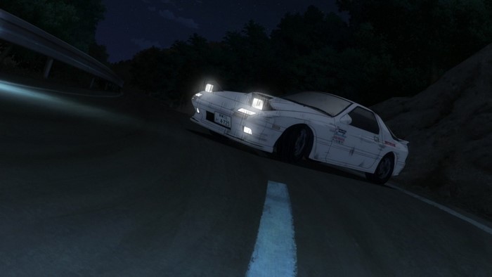 White Mazda RX-7 from Initial D driving at night