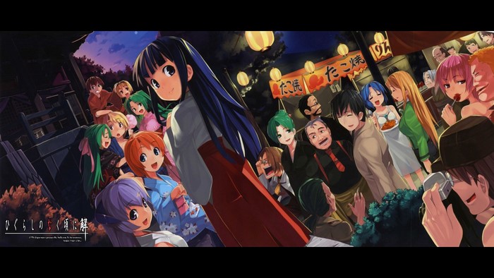 Anime characters at a festival at night