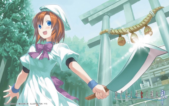 Rena Ryuuguu from Higurashi No Naku Koro Ni holding a cleaver