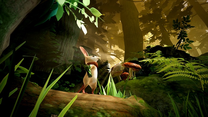Mouse in a mossy forest with mushrooms