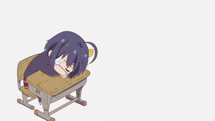 Chibi Takanashi Rikka from Chuunibyou demo Koi ga Shitai sleeping at a desk