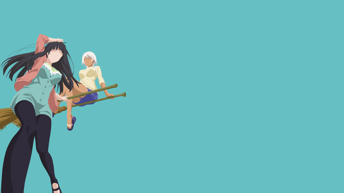 Two girls on a broomstick from Flying Witch