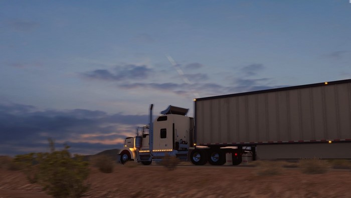 American Truck Simulator desert highway at dusk