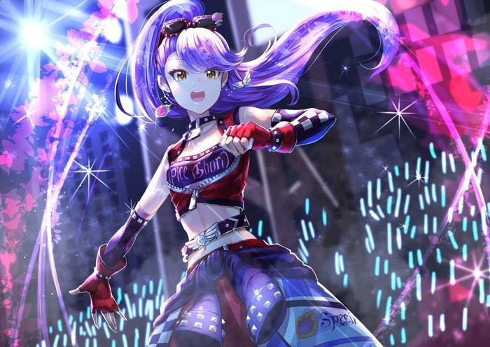 Girl with violet ponytail from Aikatsu on stage