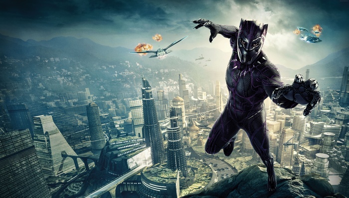 Black Panther in a futuristic city