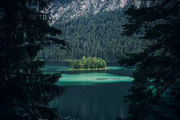 Serene Island in a Forested Lake in Germany