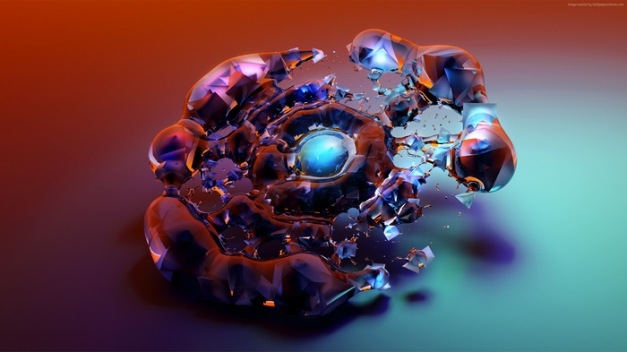Abstract 3D glass sculpture with blue orb