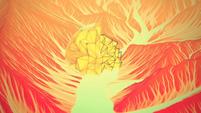 Abstract landscape with geometric sphere
