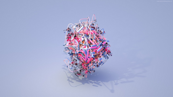 Abstract 3D object with pink and blue elements
