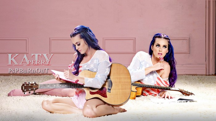 Katy Perry with guitars and lollipop