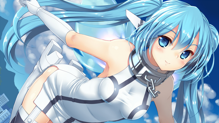 Anime girl with blue hair from Sora no Otoshimono