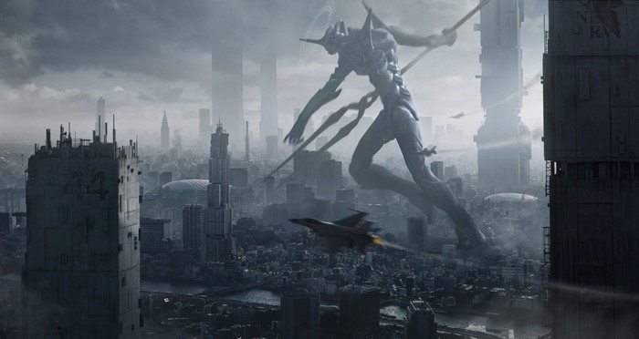 EVA Unit 01 from Neon Genesis Evangelion in a city
