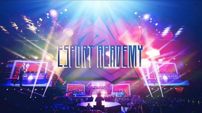 Esport Academy stage with audience and performers
