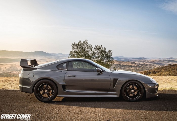 Modified Toyota Supra with large rear spoiler