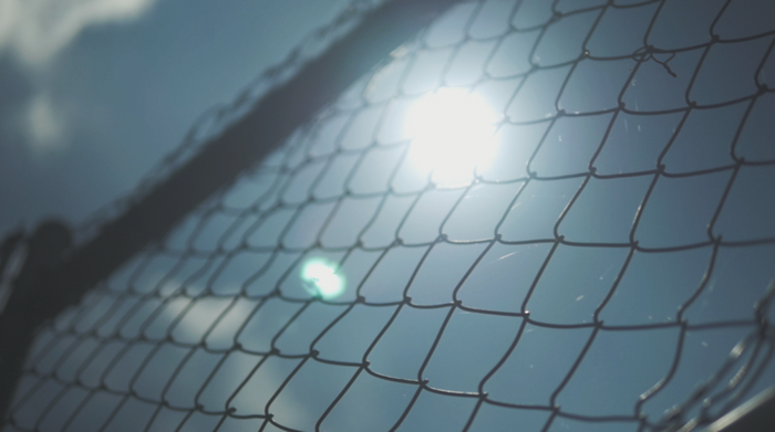 Sunlight shining through a chain-link fence
