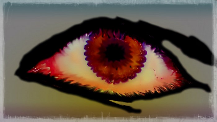 Close-up painting of a human eye with vibrant iris