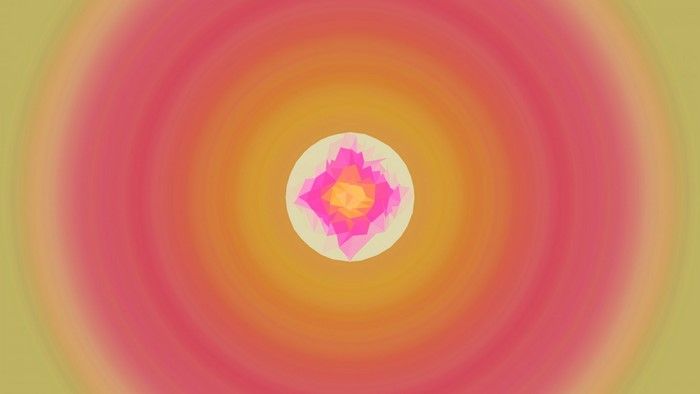 Abstract low poly sun with pink and yellow concentric circles