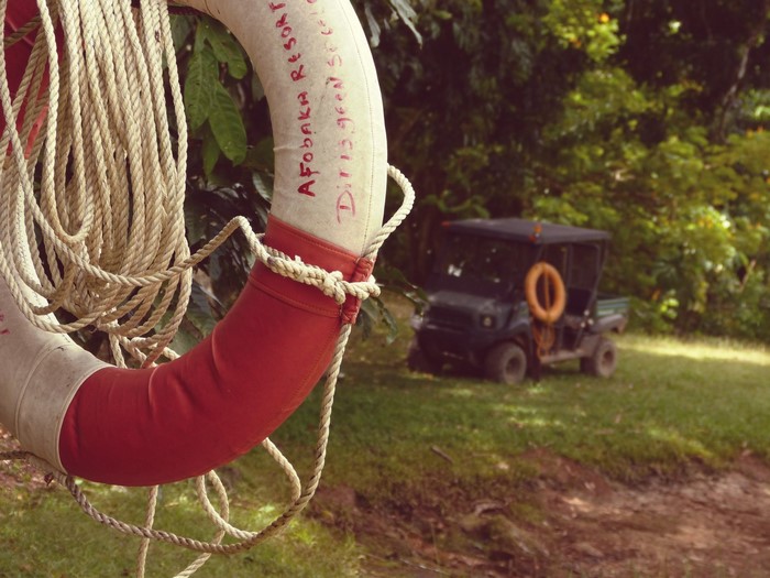 Life preserver with rope and golf cart