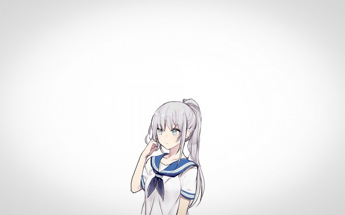 Anime girl with white hair in sailor uniform