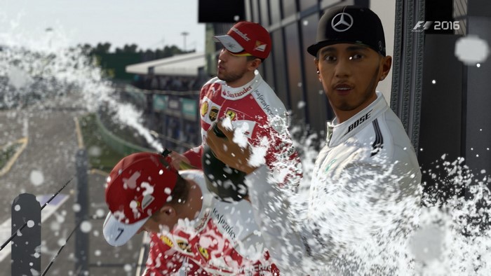 Lewis Hamilton and Sebastian Vettel celebrating with champagne