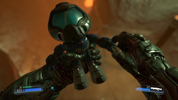 Doom Slayer holding a Doomguy figurine