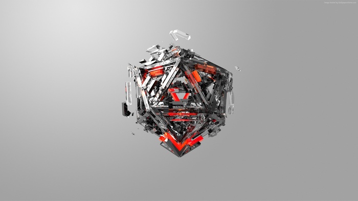 Abstract 3D geometric shape with red accents