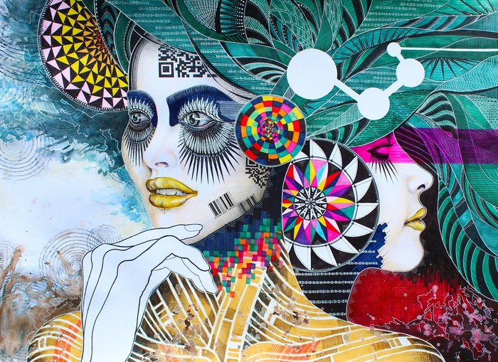 Psychedelic Dual Female Faces by Minjae Lee