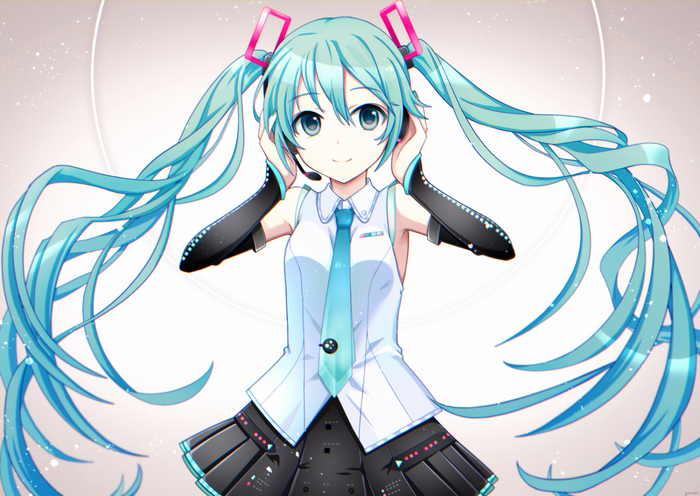 Hatsune Miku from Vocaloid with headphones and twintails