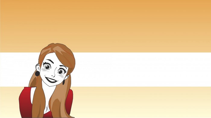 Anime girl with brown hair and red dress