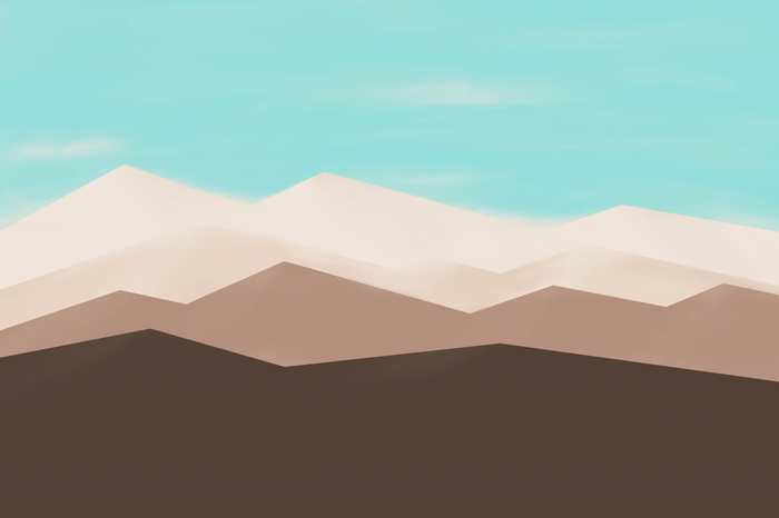 Minimalist landscape artwork of layered dunes under a clear sky