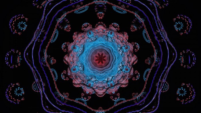 Abstract 3D fractal art with blue and red colors
