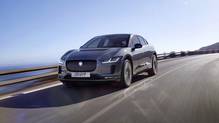 Jaguar I-Pace Electric Car on a Coastal Road