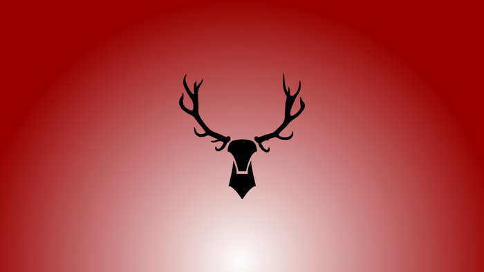 Black deer antlers and head silhouette on red gradient