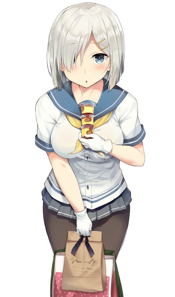 Hamakaze KanColle holding puddings and shopping bags