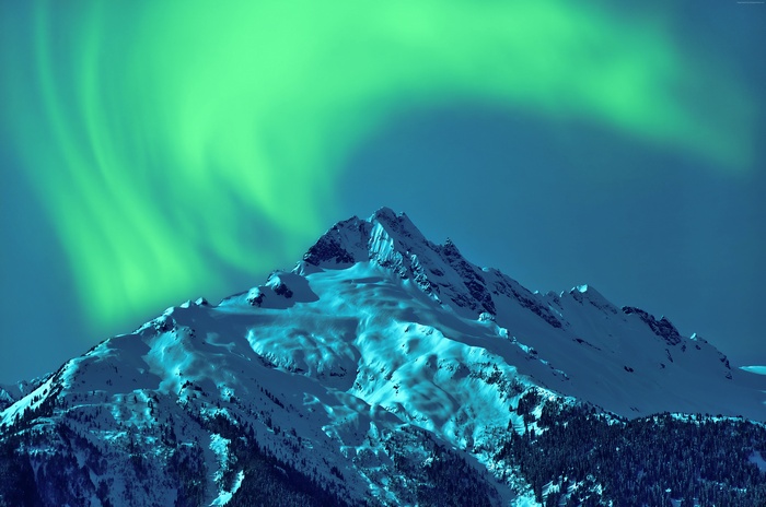 Aurora Borealis over snow-covered mountains