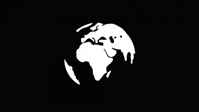 White globe illustration on black background