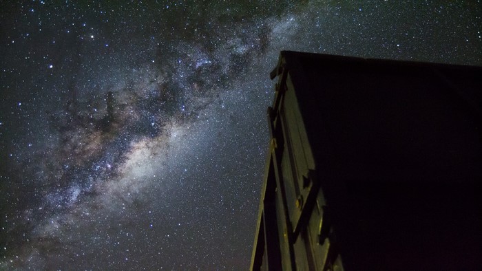 Milky Way Galaxy over a Container at Night