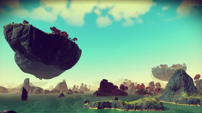 Floating islands over water in No Man's Sky