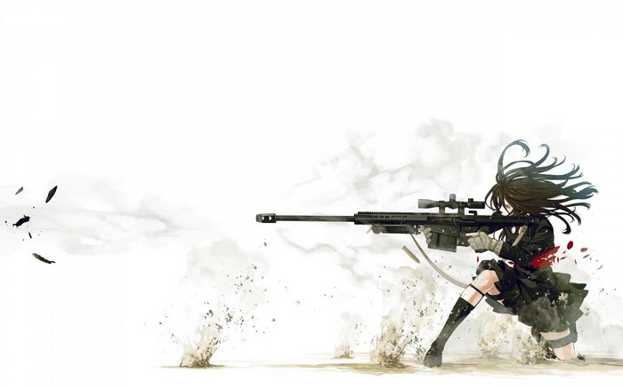 Anime girl with sniper rifle firing