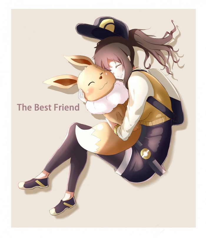 Girl hugging Eevee from Pokemon