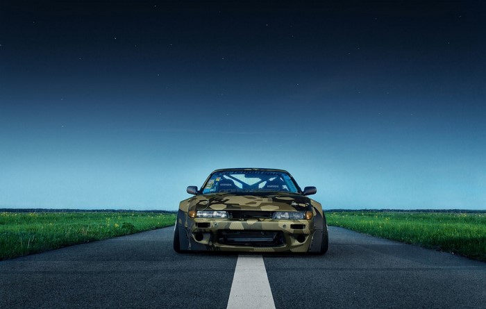 Nissan Silvia S13 with Camouflage Wrap on Road