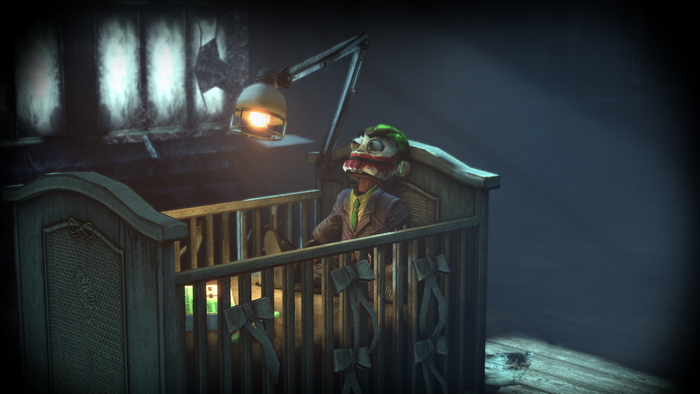 The Joker doll in a crib from Batman: Arkham City