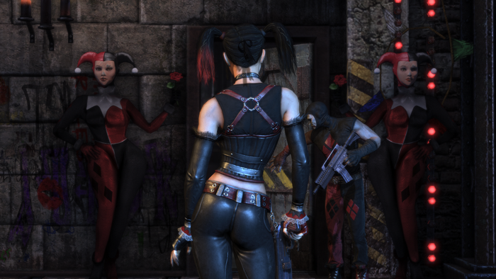 Harley Quinn and henchmen in Batman Arkham City