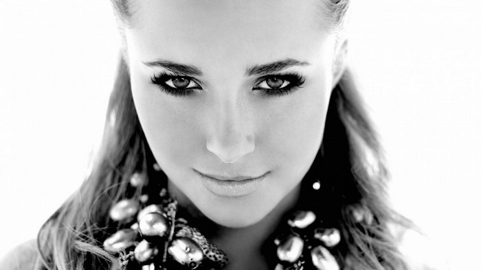 Hayden Panettiere monochrome portrait with necklace