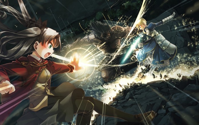 Rin Tohsaka, Saber, and Berserker from Fate/stay night