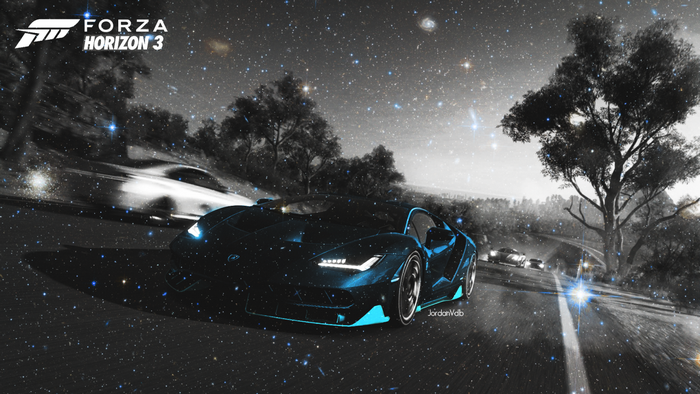 Forza Horizon 3: Lamborghini in a starry night landscape