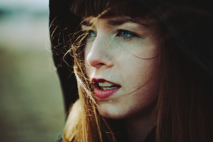 Face Women Model Portrait Looking Away Blue Eyes Brunette Open Mouth Red Photography 